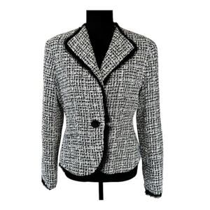 RARE Anne Klein New York Fringe Trim Black & White Tweed Jacket, size 8